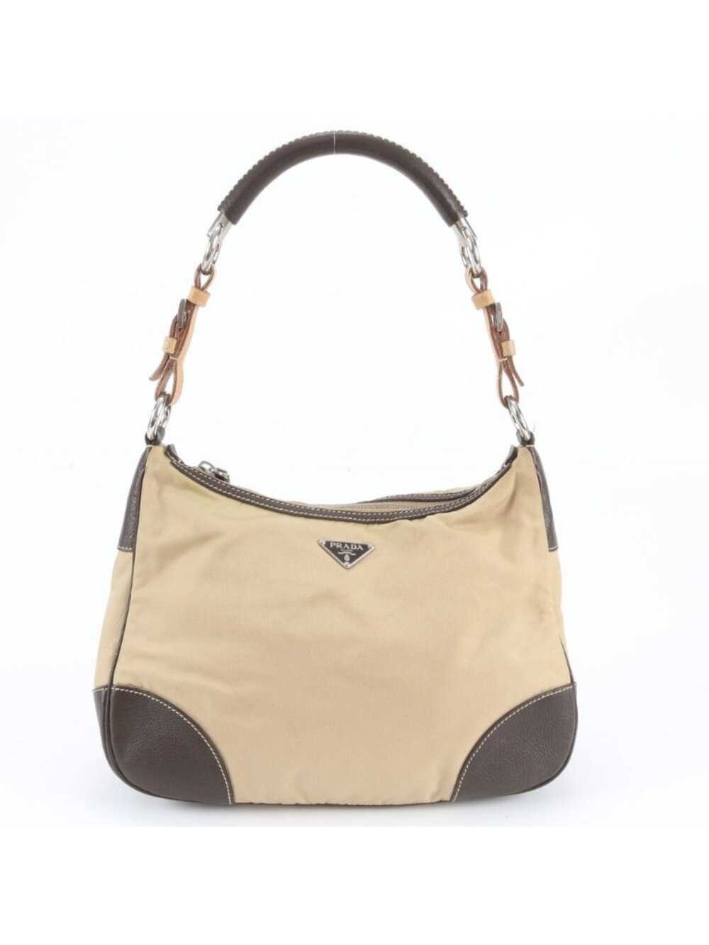 Prada Tessuto Nylon Triangle Logo Leather Shoulder Bag